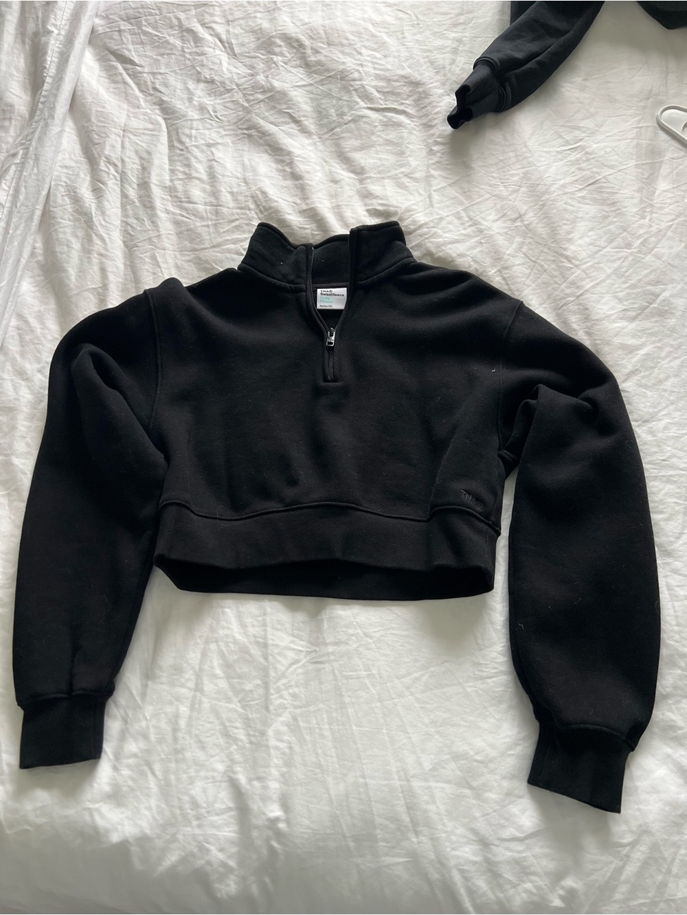 TNA Black Cropped Quarter-Zip Turtleneck Sweater
